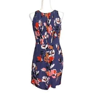 Harlyn‎ Silk Floral Abstract Sleeveless Dress Size M Pleated Pockets Blue Multi